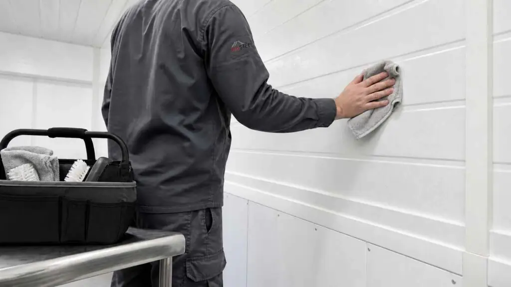 man cleaning wall pvc panels