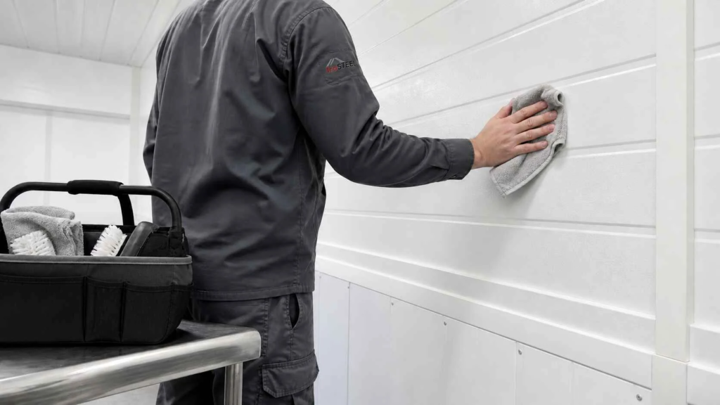 man cleaning wall pvc panels